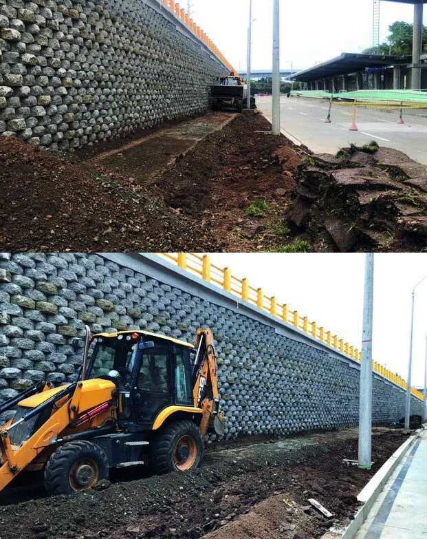 Retroexcavadora en movimiento de tierra sobre obra vial